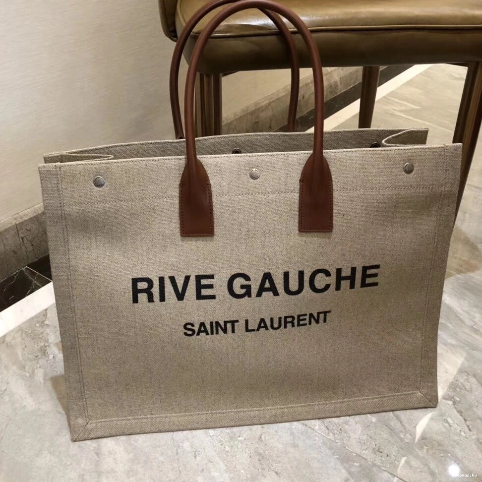 YSL LEATHER AND LINEN PRINTED GAUCHE BAG TOTE IN RIVE 0709